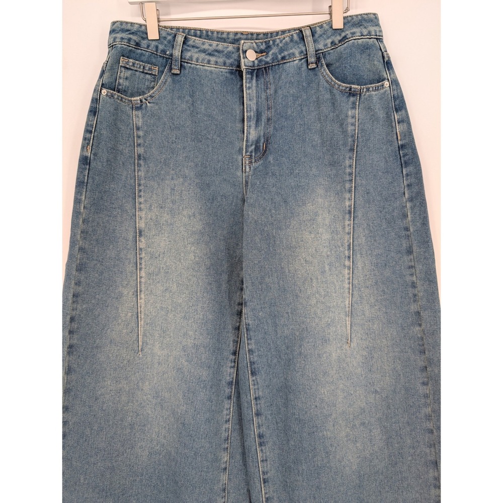 Cider Baggy Jeans Women L Blue Low Rise Wide Leg Streetwear 90s Skater Boho Chic - Picture 4 of 12
